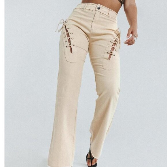 Princess Polly Women's Cream Trousers size US 2 - Picture 1 of 5